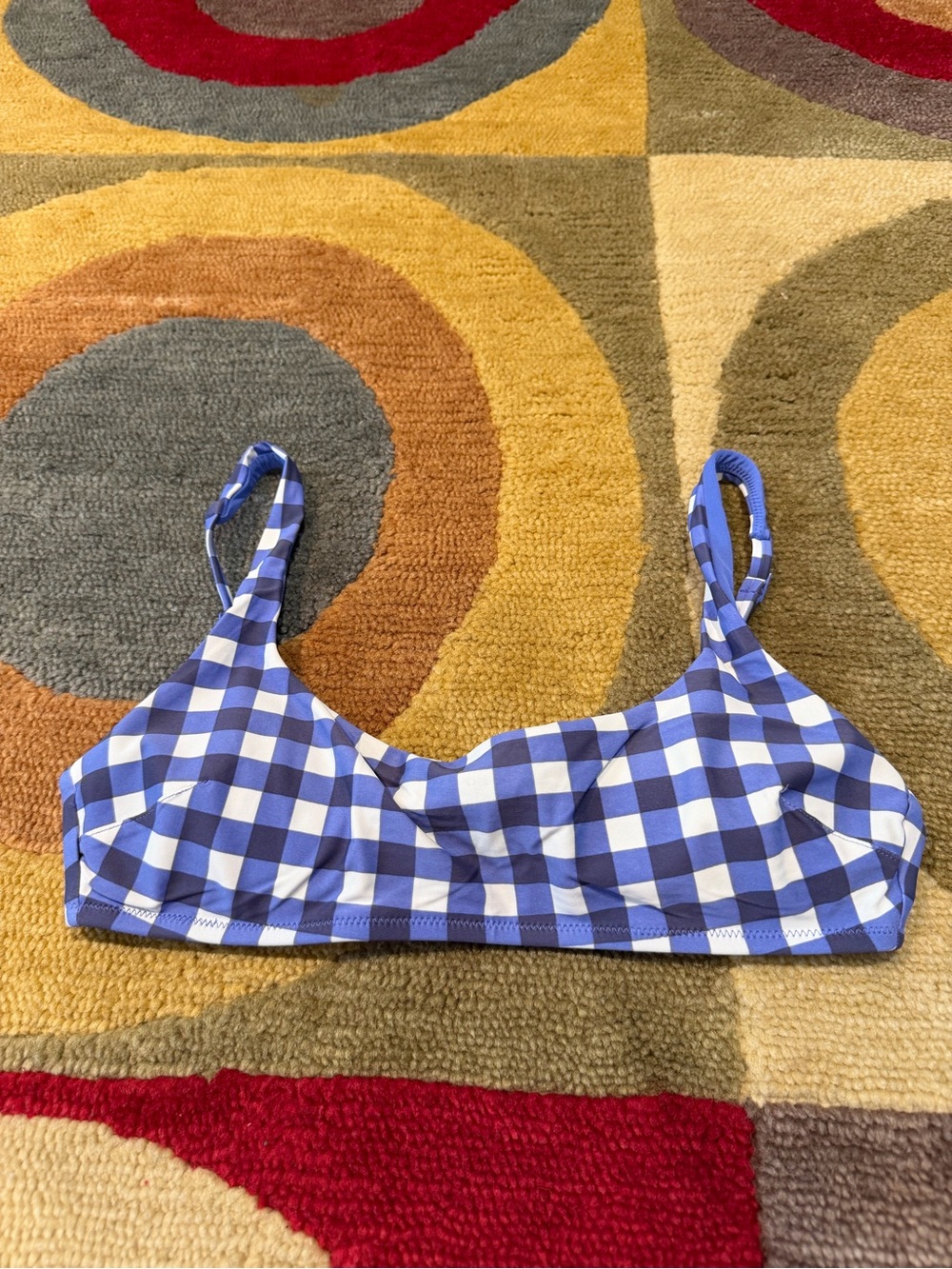 Aerie Scoop Bandeau Bikini Top Tie Back Swim Swimwear Plaid Gingham Size Small